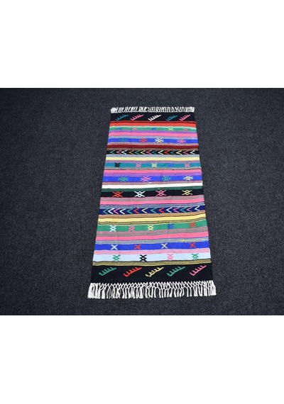 Zehra Abla Halı Yeni El Dokuma Rengarenk Bukleli Pamuklu Kilim 7459 Çok Renkli