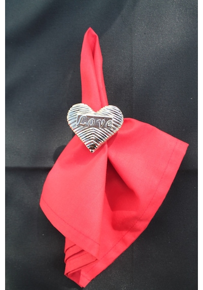 6 Adet Gümüş Love Kalp Metal Peçete Halkası - Napkin Ring