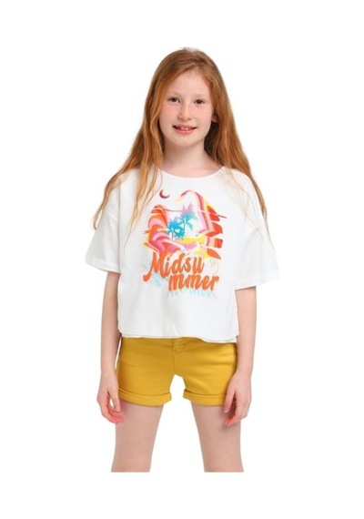 Escabel Kız Çocuk Pamuklu Kabartma Yazılı Tshirt-12811 Krem