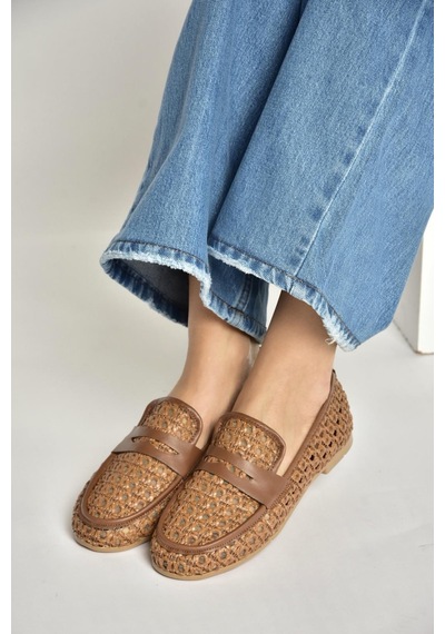 Fox Shoes Y267283309 Taba File Görünümlü Günlük Kadın Babet Taba
