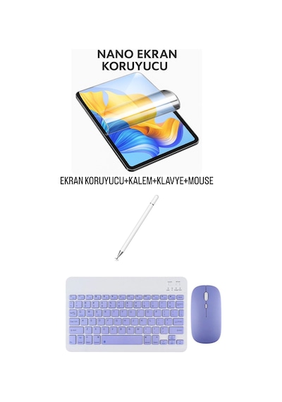 Lenovo Idea Tab Tb336fu 11'' Uyumlu Ekran Koruyucu Klavye Mouse Set Mor