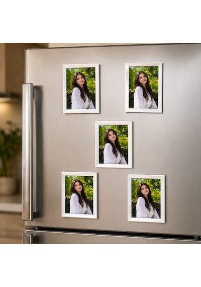 8 Adet Beyaz Çerçeveli Fotoğraf Baskılı Mıknatıslı Magnet 6,5 9,5 Cm