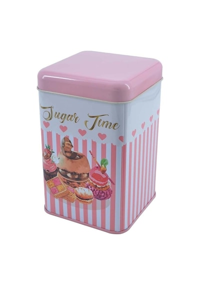 Sprinkles Sugar Time Desenli Kare Metal Saklama Kabı 10.5 x 10.5 x 16 CM 1.7 L