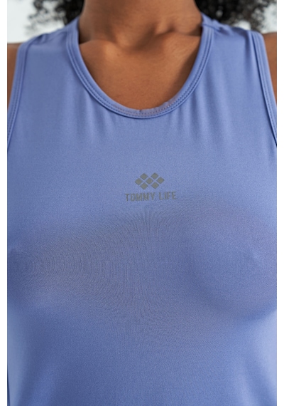 Tommy Life Eflatun Yırtmaç Detaylı O Yaka Sıfır Kollu Standart Kalıp Kadın Spor Atlet - 97256 Mor