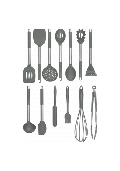 Mora 14 Parça Paslanmaz Çelik Silikon Uçlu Spatula Mutfak Seti Gri Çok Renkli