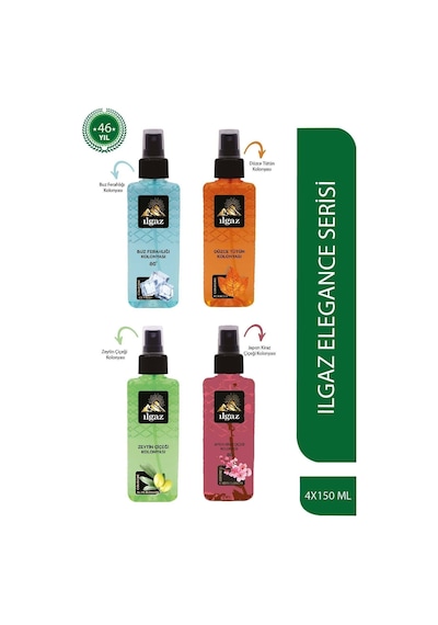 Ilgaz 80 Derece Buz Ferahlığı + Tütün + Japon Kiraz Çiçeği + Zeytin Çiçeği Kolonyası Sprey 4 x 150 ML