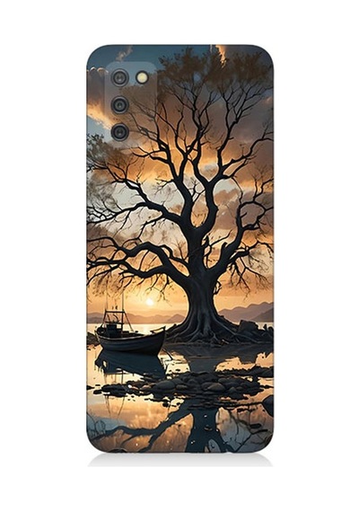 Samsung Galaxy A03s Uyumlu Göl Kenarında Yalnız Ağaç Desenli Silikon Kılıf Çok Renkli