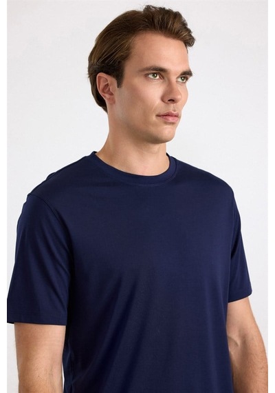 Süvari Lacivert Slim Düz Baskısız Süprem Bisiklet Yaka Tişört Ts1014000478-m09