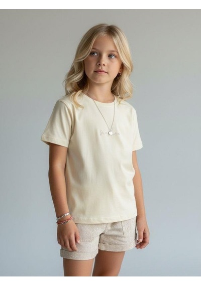 Zekids Kız Çocuk Sunshine Yazılı Tasarım T-shirt-16977 Krem
