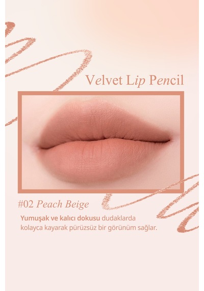 Kremsi e Sahip Dudak Kalemi Ve Kalemtıraş Seti Clio Velvet Lip Pencil Set 02 Peach Beige