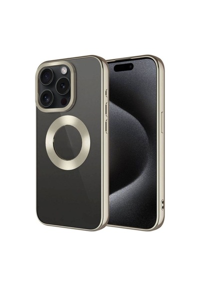 Apple Uyumlu iPhone 15 Pro Max Kılıf Tek Kamera Çerçeveli Logo Gösteren Zore Omega Kapak Titanyum