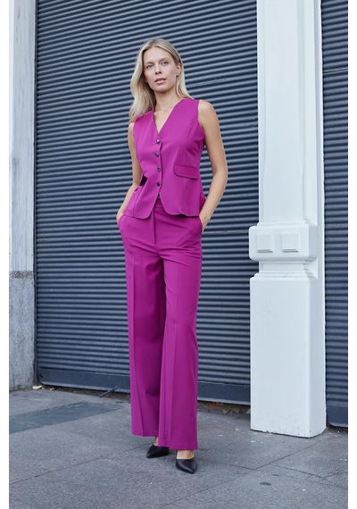 JUMENT Kadın Yüksek Bel Yan Cepli Bol Paça Rahat Kesim Palazzo Kumaş Pantolon-magenta JUMENT Kadın Yüksek Bel Yan Cepli Bol Paça Rahat Kesim Palazzo Kumaş Pantolon-magenta