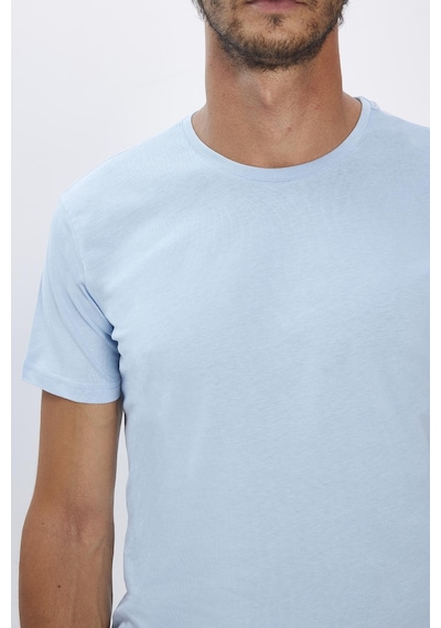 Tudors Erkek Slim Fit Dar Kesim Pamuk Yumuşak Dokulu Basic Açık Mavi Bisiklet Yaka Tişört-31787-mavi Mavi
