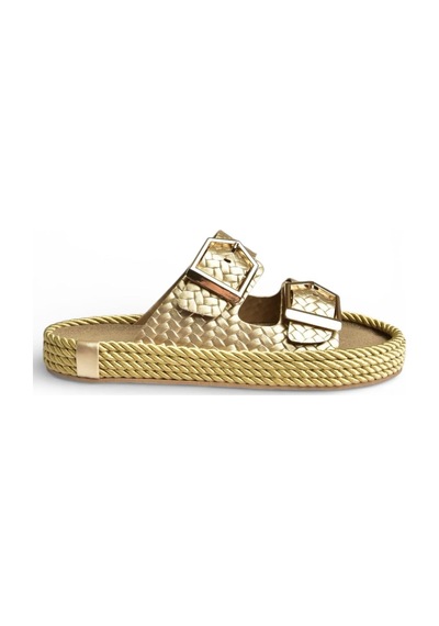 Fox Shoes U596030209 Altın Örgü Görünümlü Kadın Terlik Altın