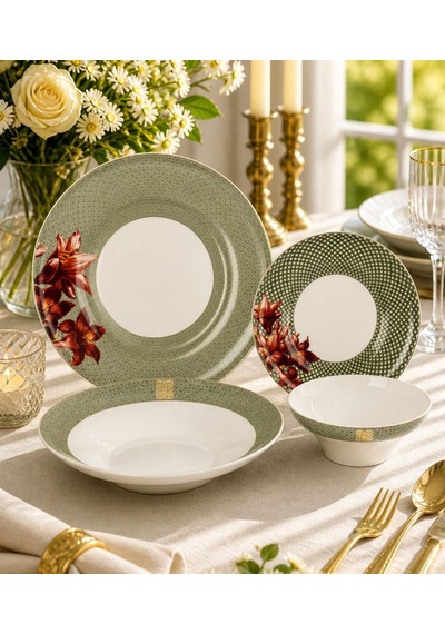 24 Parça 6 Kişilik Porselen Exotic Frame Yemek Takımı-5916 Çok Renkli