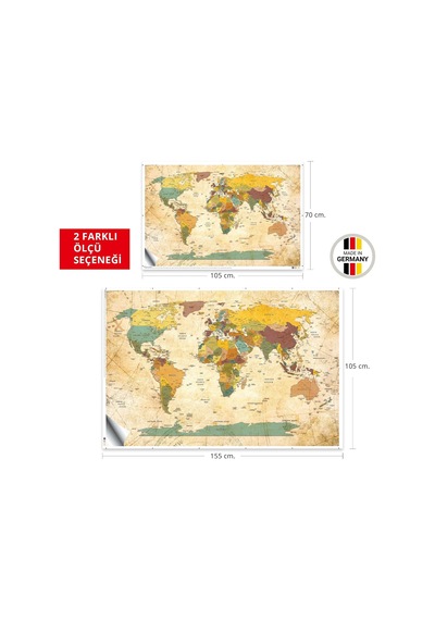 Plustablo Modern Şık Okul Ve Eğitim İçin Uygun Dünya Haritası Duvar Sticker 70x105 Cm. Diğer