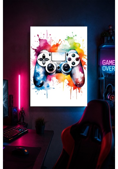 Renkli Oyun Kumandası Metal Duvar Tablosu Gamer Oda Dekoru Modern Sanat 30x40 Cm A3 Boyutunda