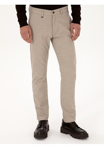 Cacharel Bej Slim Fit Pamuk Karışımlı Armürlü Kanvas Pantolon