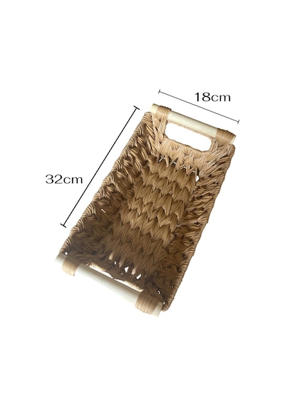 Plastik Rattan Ahşap Sap Ekmeklik, Ekmek Sepeti Dikdörtgen, Organizer Krem