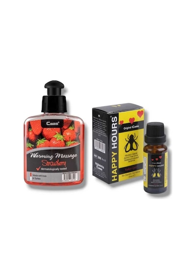 Caas Çilek Aromalı Isıtıcılı Cinsel Masaj Yağı 100 Ml + Happy Kadınlara Özel Damla