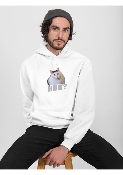 Nevermind Unisex Huh Cat Sweatshirt Beyaz
