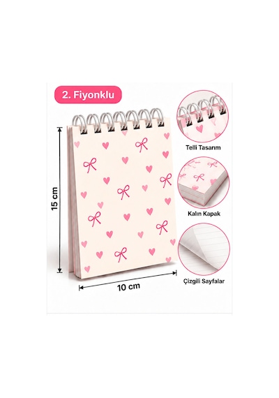 Fiyonklu Model- 15 10 Cm Spiralli Bloknot 40 Yaprak - 80 Sayfa Çok Renkli
