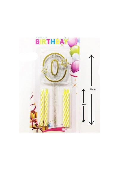 Mika Şeffaf 0 Rakam Gold Mum Set