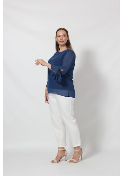 Moda Berray 3119i İndigo Kolu Valon ve Bağcık Detaylı Bluz Açık Haki