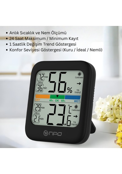 Npo Npt33as Dijital İç Mekan Termometresi, Siyah