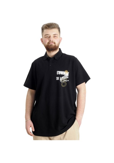 Mode Xl Büyük Beden Erkek T-Shirt Polo Parçalı Summer 23331 Siyah 001