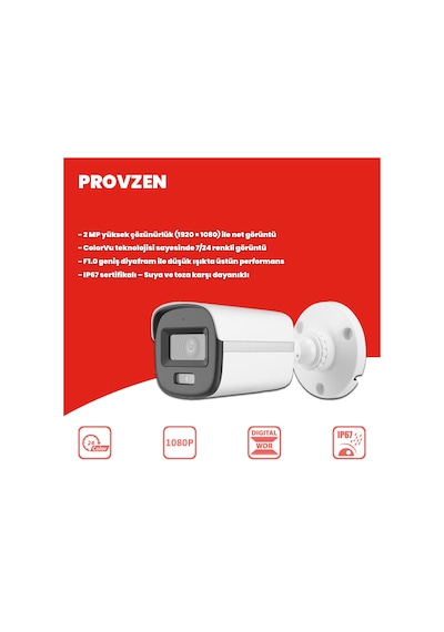 Provzen Hikvision Colorvu Full Hd 8 Kameralı Gece Renkli Güvenlik Kamerası Olay Anında Bildirim