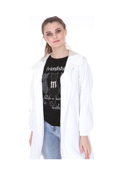 Pua Fashion Beyaz Kapşonlu Yağmurluk 001