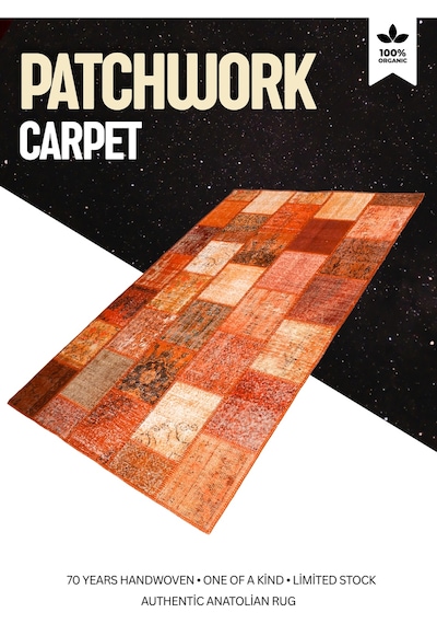 Modern Bohem Stil Vintage Halı Özel Tasarım Patchwork Koleksiyonu Turuncu