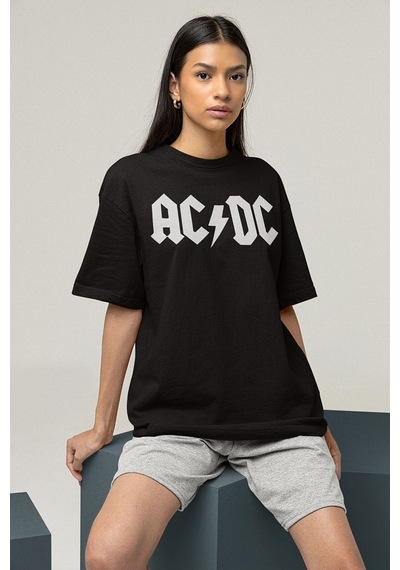 Rock Metal Ac Dc Müzik Grubu Baskılı Oversize Unisex Tişört Siyah