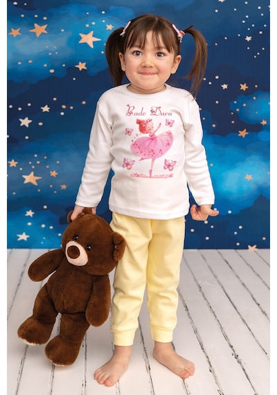 Pia Baby İsme Özel Kız Çocuk 2 Adet Pijama Takımı %100 Pamuk Penye İsim Baskılı Kişiye Özel Kreş Pijaması Hediye Seti 10255s15pi Krem