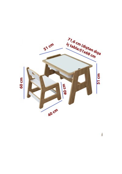 Lesson Montessori Ahşap Aktivite Masa Sandalye Takımı Beyaz - 749284546