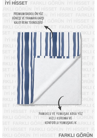 Çizgili Marine Plaj Havlusu - Modern Mavi Beyaz Nautical Havuz Deniz Hızlı Kuruyan Mikrofiber Havlu Berrak İncir
