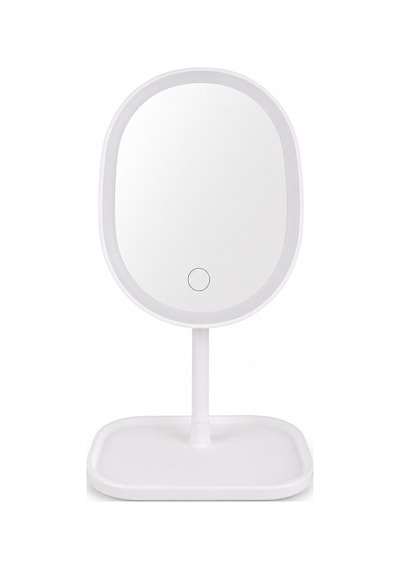 Humas Led Işıklı Masaüstü Makyaj Aynası, Dokunmatik Kontrollü, 3 Işık Modlu, Parlaklık Ayarlı, Usb Şarjlı, Tepsili Masa Aynası Beyaz