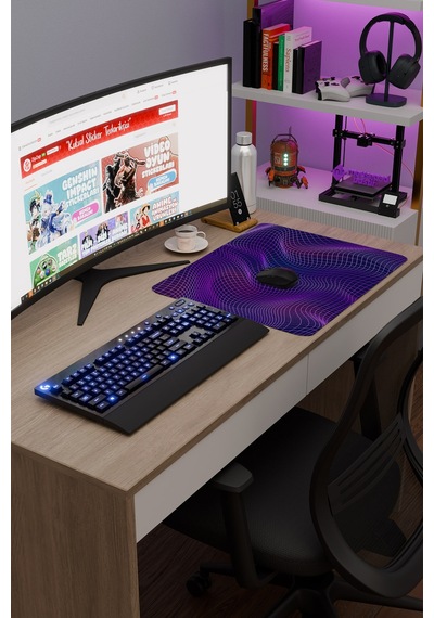 Vaporwave Grid Kaymaz Dikişli Kauçuk Oyuncu Mousepad V3 - 48x40 Xl Gaming Mouse Pad Fare Altlığı