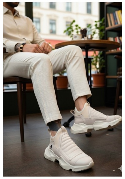 Xramburada Xrm401 Bağcıksız Rahat Yüksek Taban Krem Erkek Spor Yarım Bilek Bot