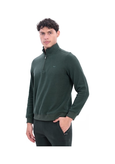 Rowinger Yarım Fermuarlı Dik Yaka Selanik Örme Erkek Sweatshirt Darkgreen