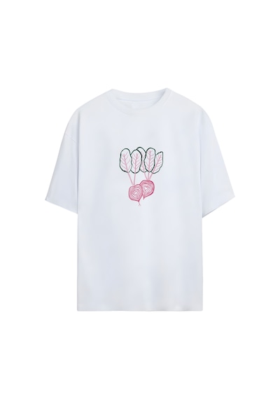 Noıssey Turp/kalp Tasarımlı Unisex Oversize T-shirt Beyaz