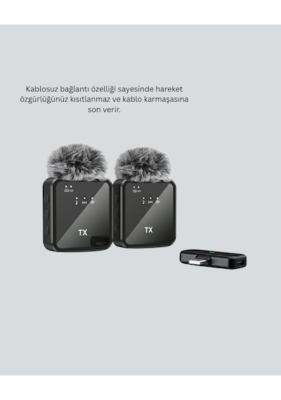 2 Li Kablosuz Yaka Mikrofonu Type-c Ve Lightning Uyumlu Profesyonel Set