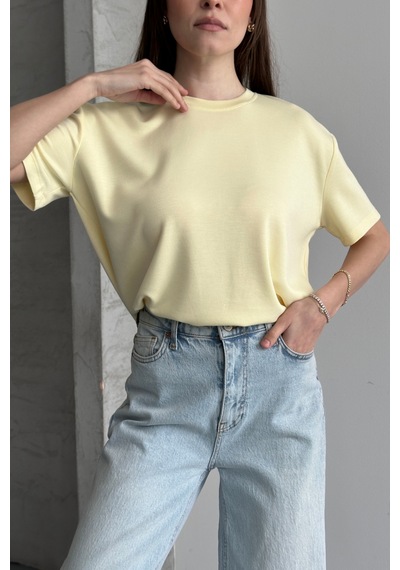 Balenbi Kadın Modal Bisiklet Yaka Basic Yarım Kollu T-shirt 1211 Sarı