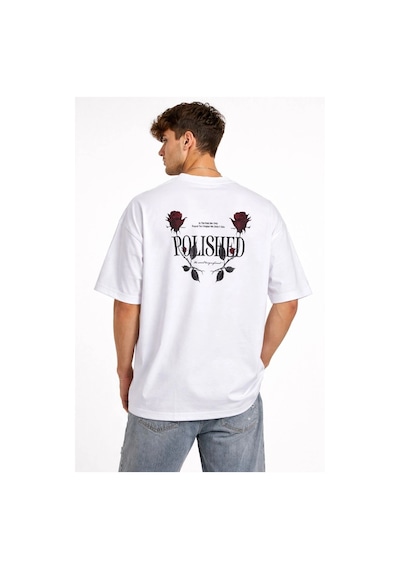 Erkek Bisiklet Yaka Baskılı Kısa Kollu Tişört Streetwear Günlük Basic Pamuklu T-shirt - Beyaz Beyaz