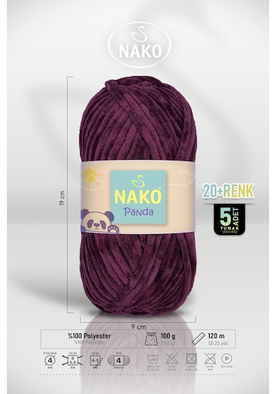 Panda - Vişne Çürüğü 3098 - 5'li Paket - 100gr/120m - Kadife El Örgü İpi - Amigurumi Punch İpi