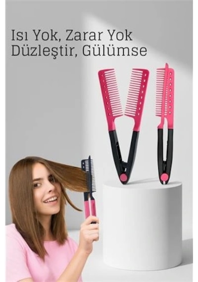 Manuel V Tipi Keratin Saç Düzleştirici Isısız, Taraklı Saç Maşası Pratik Ve Taşınabilir 722360
