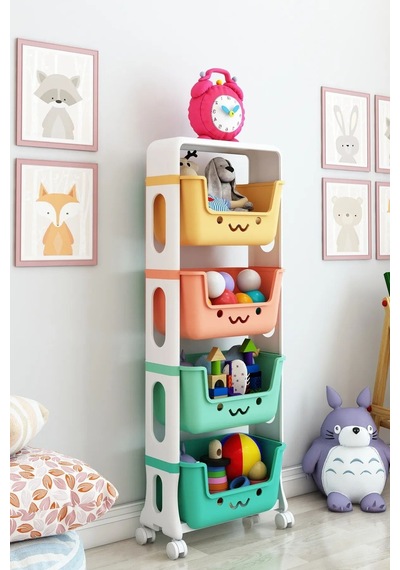 Smile 4 Katlı Oyuncak Dolabı, Sepetli Oyuncak Saklama Dolabı Çok Renkli Smile 4 Katlı Oyuncak Dolabı, Sepetli Oyuncak Saklama Dolabı Çok Renkli