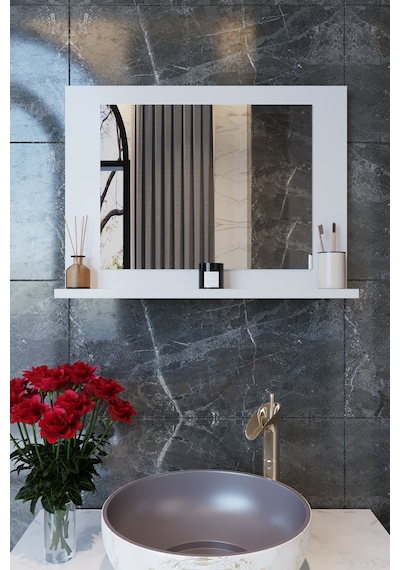 Makbulce Yakut Raflı Dresuar Banyo Aynası 60 x 45 Beyaz Makbulce Yakut Raflı Dresuar Banyo Aynası 60 x 45 Beyaz