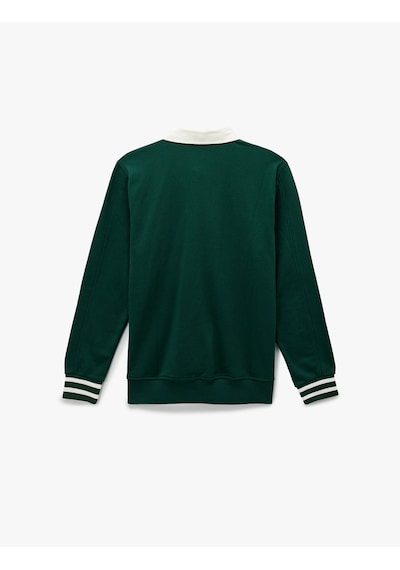 Koton Regular Fit Şardonlu Renk Kontrastlı Çizgili Polo Yaka Baskılı Sweatshirt Yeşil 6wam70163mk